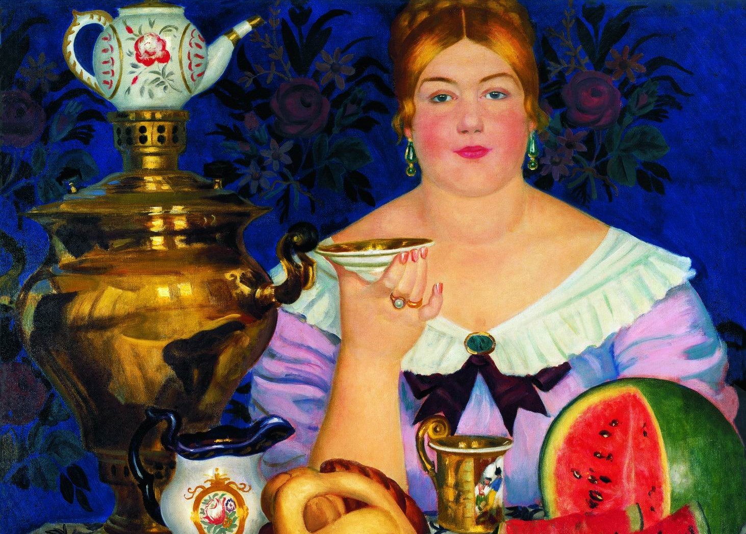 Борис Кустодиев «Купчиха, пьющая чай», 1923
